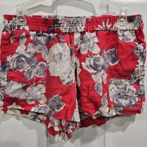 Kut From The Kloth 100% Linen Shorts Hibiscus Sz 4 Red White Gray